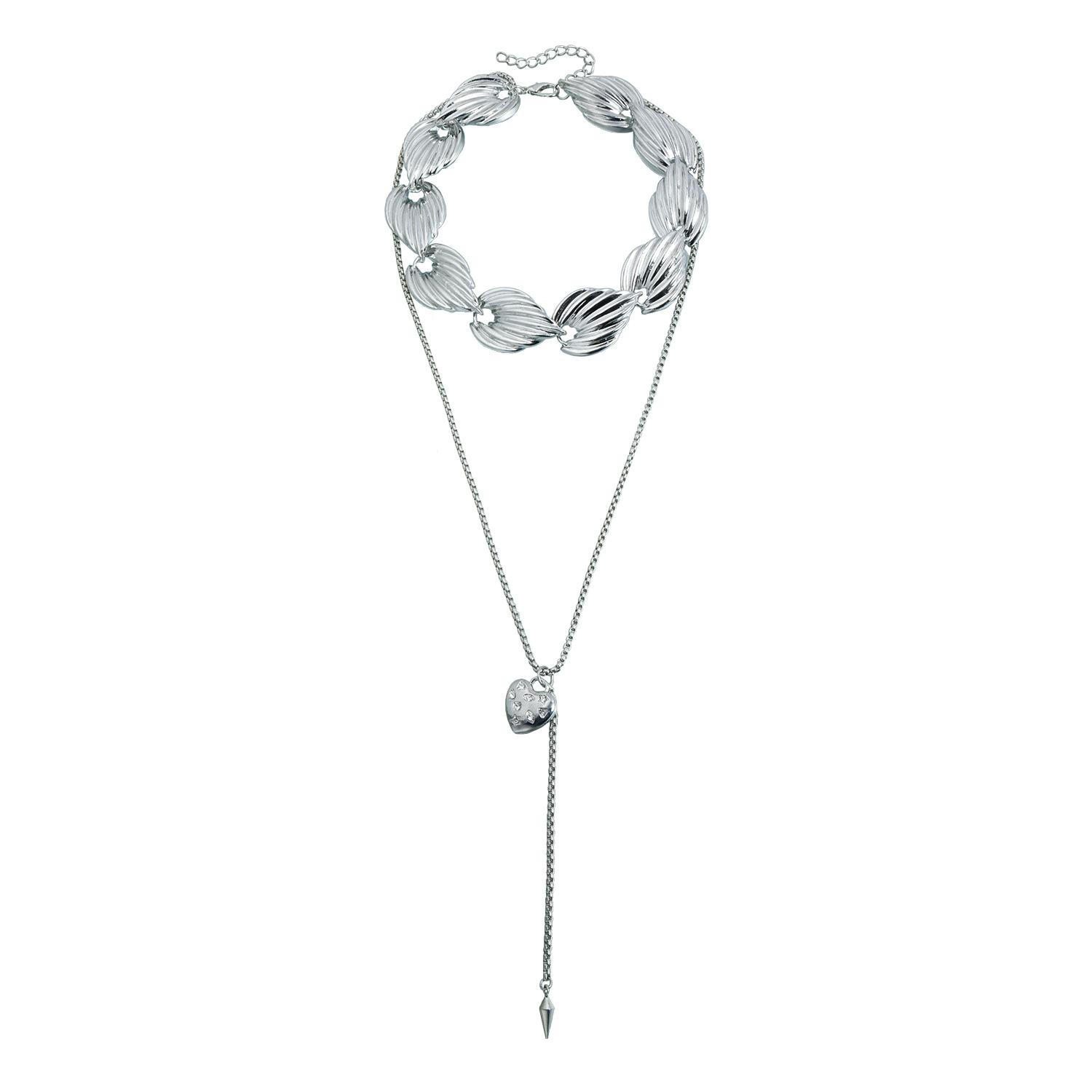 

Textured Leaf Diamond Love Necklace ins Future Style Sexy Long Street Auction