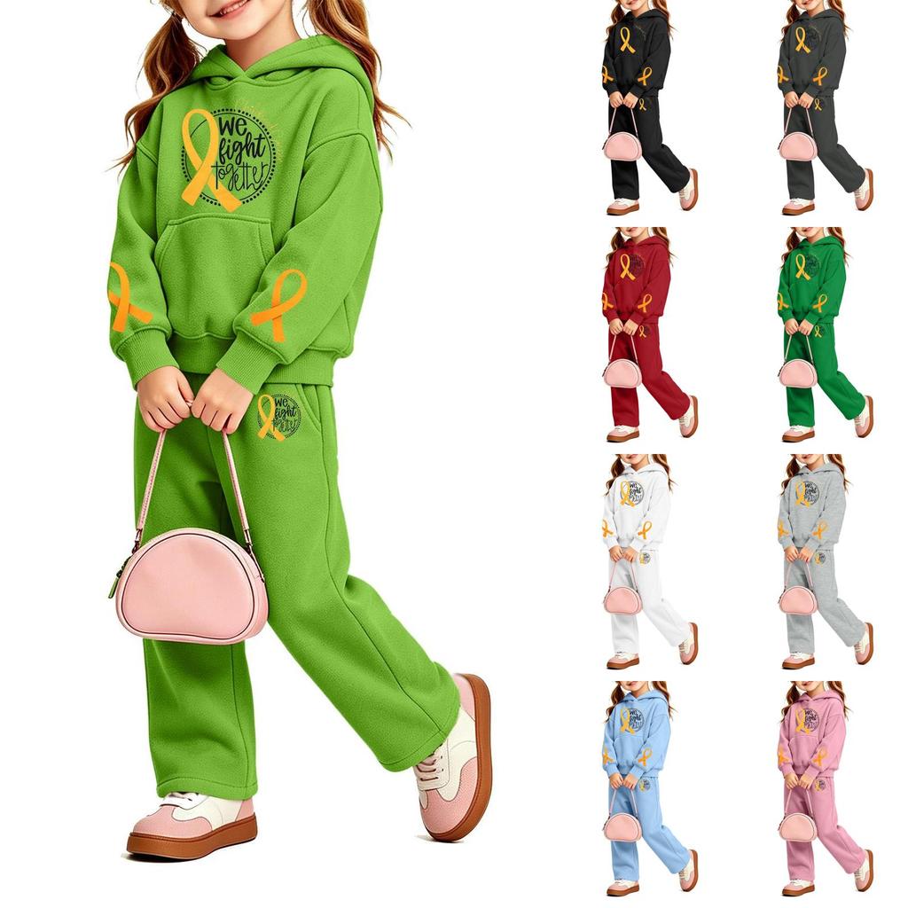 Girls' Fashion Print Hoodie and Sweatpants Set 2 Piece Casual Outfit for Everyday Wear
