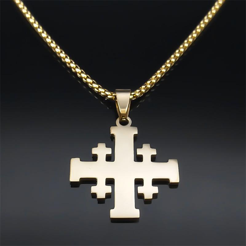 Christian Jerusalem Cross Pendant Necklace For Men Stainless Steel Bible Verse Lord'S Prayer Chain Religious Jewelry Collar