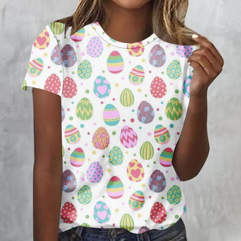 2025 Women's Street Fashion T-shirt Easter Series 3D Printed Short Sleeve Versatile Loose Casual Round Neck Top Women's Wear