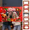 Festive Seasonal Event Banner Christmas Cartoon Photo Booth Frame Banner, Xmas Selfie with Elk Theme Props Penguin Bear, Holiday Party Handheld Prop,