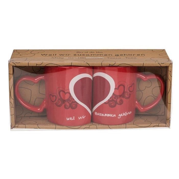 Mug - COEURS ENTRELACÉS - Set de 2 - Céramique - Rouge - 350 ml