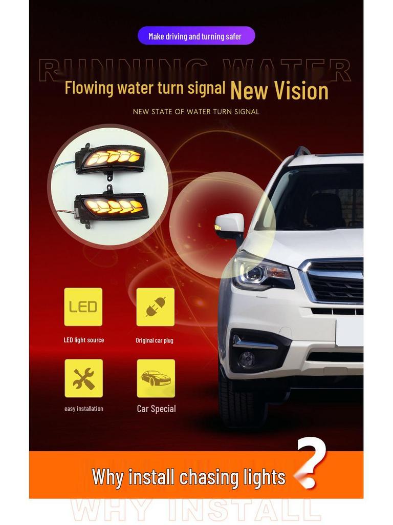 Subaru WRX STI 15-18 Rearview Mirror Dragon Scale Sequential Turn Signal Light with Blue DRL