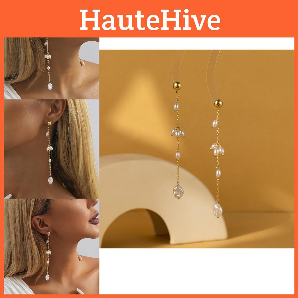 Gold Geometric Chic Pearl Earrings For Women Trendy And Design Versatile