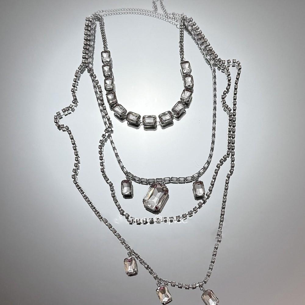Multilayer Back Body Chain Tassels Shine Rhinestone Necklace Shoulder Chain Necklace Wedding