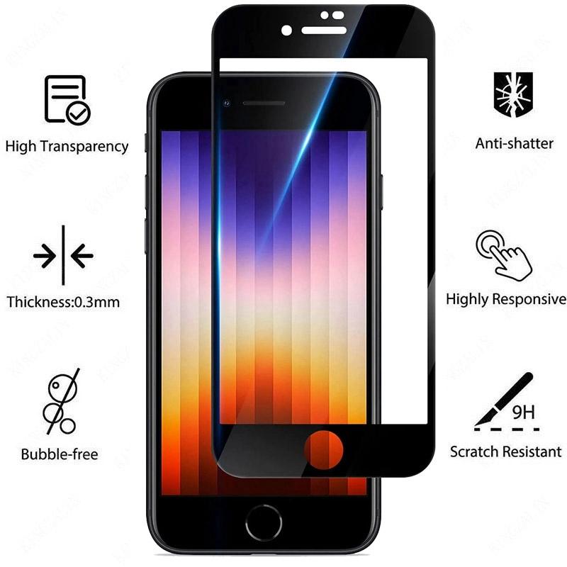 4PCS Full Cover Tempered Glass For iPhone SE 2022 2020 9H HD Screen Protector for iPhone SE 4 2025 7 8 Plus SE2 Protective Glass