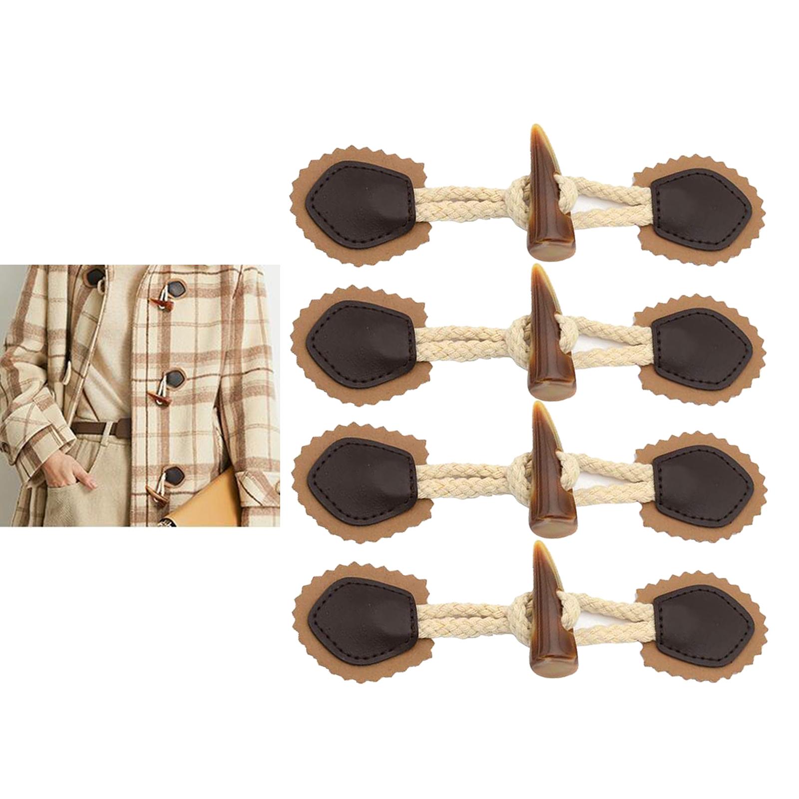 

4 Pairs Horn Buttons Duffle Coat Jacket Fasteners Toggle Buttons Overcoat Decor коричневий