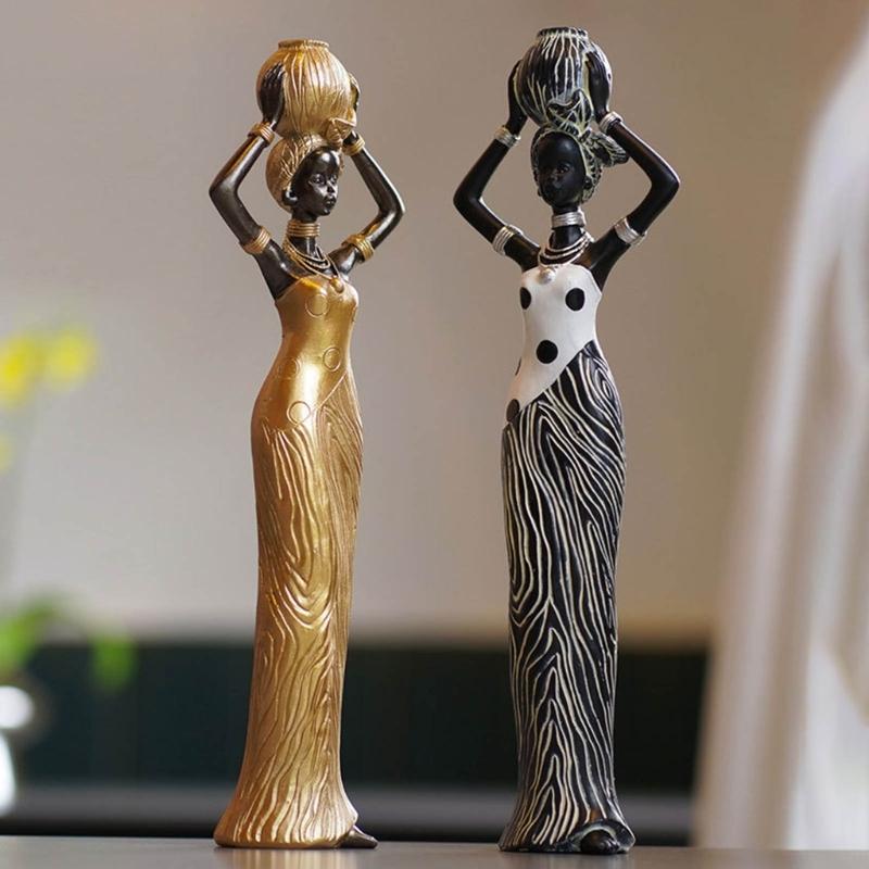 Statua Africana Escotica Tribale Donna Sculture Donne Africane Statuetta per Casa Ufficio Camera da Letto Decorazione Figura in Resina