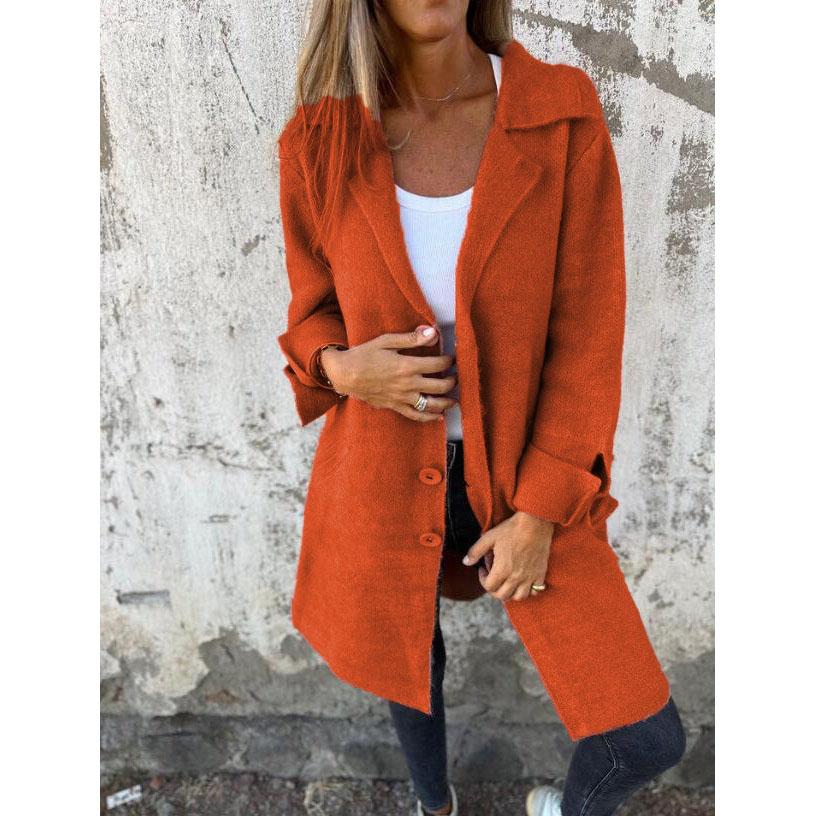 Autumn Winter Women's Clothes Trench Casual Solid Long Sleeve Outerwears Vintage Lapel Mid Length Coats Suit Jackets