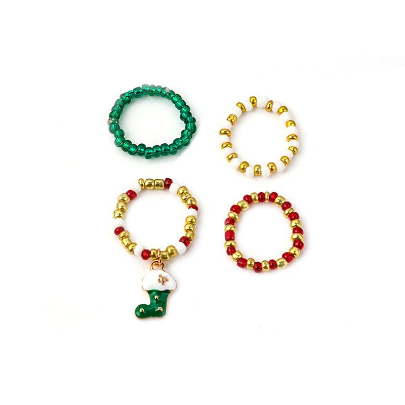 Autumn And Winter Christmas Ring Series, Colorful Color Matching Beaded Finger Ring, Creative Temperament Ring