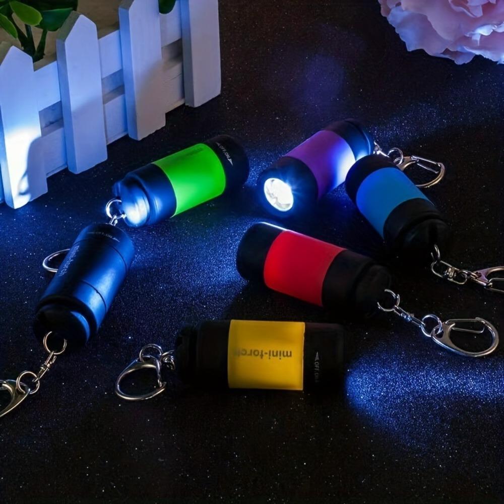 1pc Random Color USB Rechargeable Portable Flashlight Keychain Mini Torch Camping Ultra Bright Lamp Outdoor Supplies