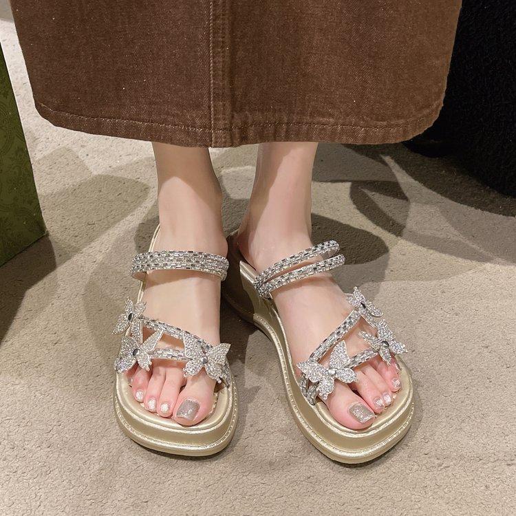 Fashion Butterfly Flat Heeled Sandals Women 2025 Summer Clip Toe Platform Slippers Woman Soft Thick Sole Flip-Flops Slides Women Shoes