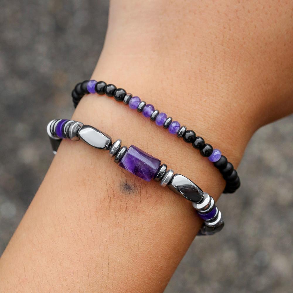 Black Crystal Stone Hand Chain With Geometric Design For Travel And Gifts
