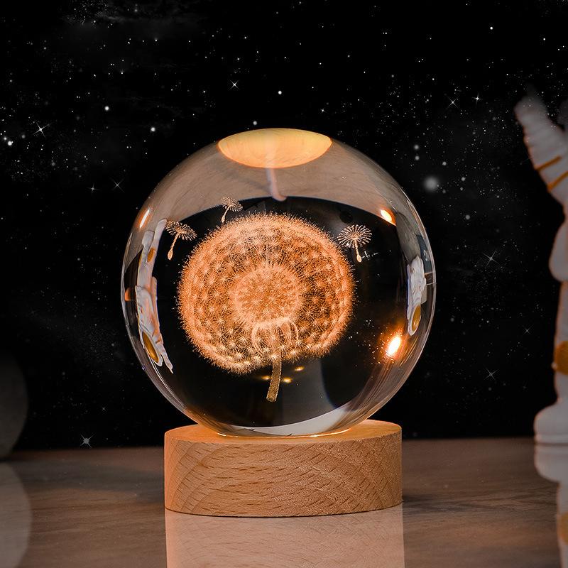 6cm 3D Crystal Ball Crystal Planet Night Light Laser Engraved Solar System Globe Astronomy Birthday Gift Home Desktop Decoration