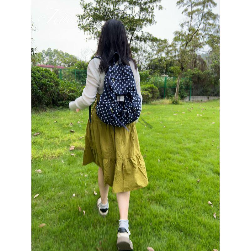 

Fenorra Original Design Korean Series Girl Polka Dot Niche Design Backpack Girl Travel Commuter Schoolbag Navy Blue Dot