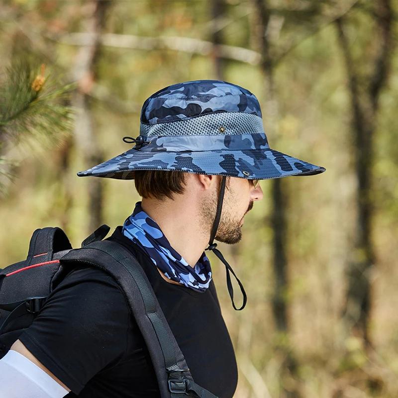 Camouflage Bucket Hat for Men Outdoor Hiking Cycling Safari Breathable Visor Cap for Men and Women Summer Sun Protection Hat