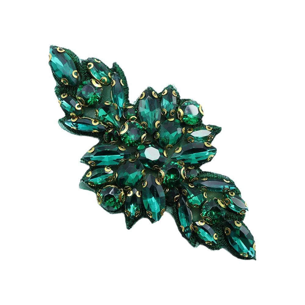 Glitter Rhinestone Applique Sequined Iron On Applique Elegant Flower Patch Bridal Sash зелёный