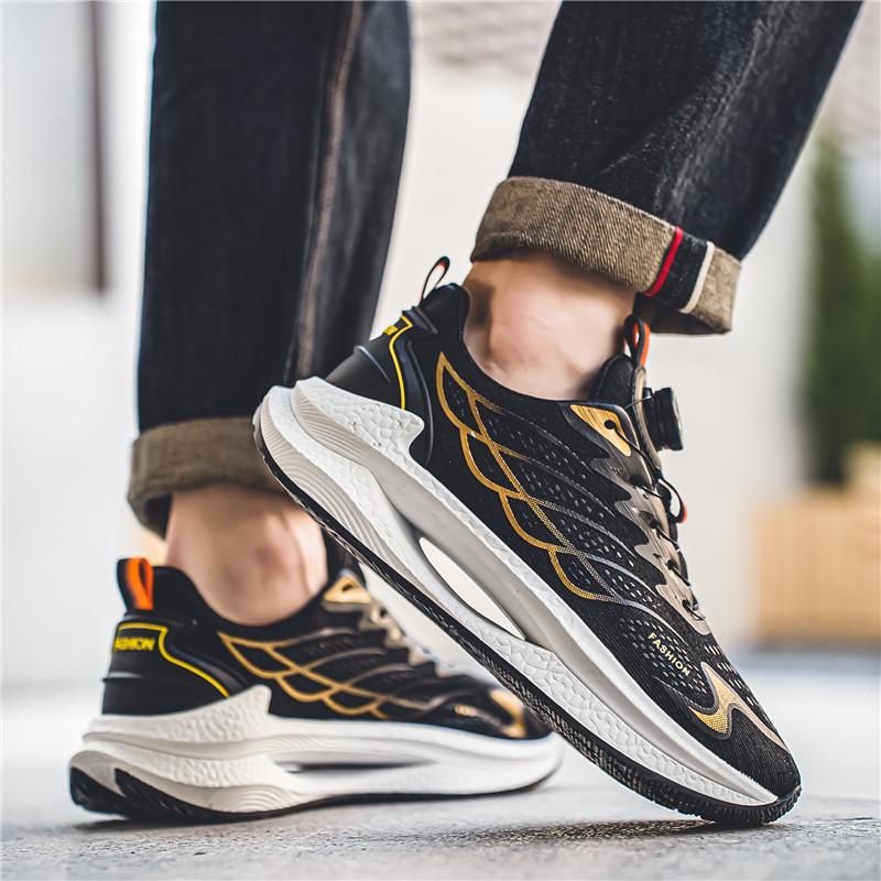 Fashion Black Men Casual Mesh Sneakers New Autumn Student Fashion Running Shoes Twist Buckle Non-slip Breathable Outdoor Soft Sport Shoe