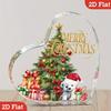 [2D Flat] 1pc, Heart-Shaped Christmas Tree Bear Pattern Acrylic Desktop Ornament, Heart Outline And Christmas Tree Colorful Balls Gift Box with Red Sa