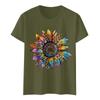 Sunflower Ladies Cute Print Short Sleeve Round Neck Front Shoulder Vintage Short Sleeve Summer Loose Shirt Top