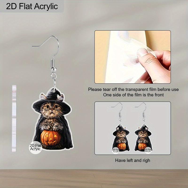 2D Flat Funny Magic Ghost Acrylic Earrings Halloween Party Witch Hat Black Cat Pumpkin Dangling Earrings Women's Holiday Charm Jewelry