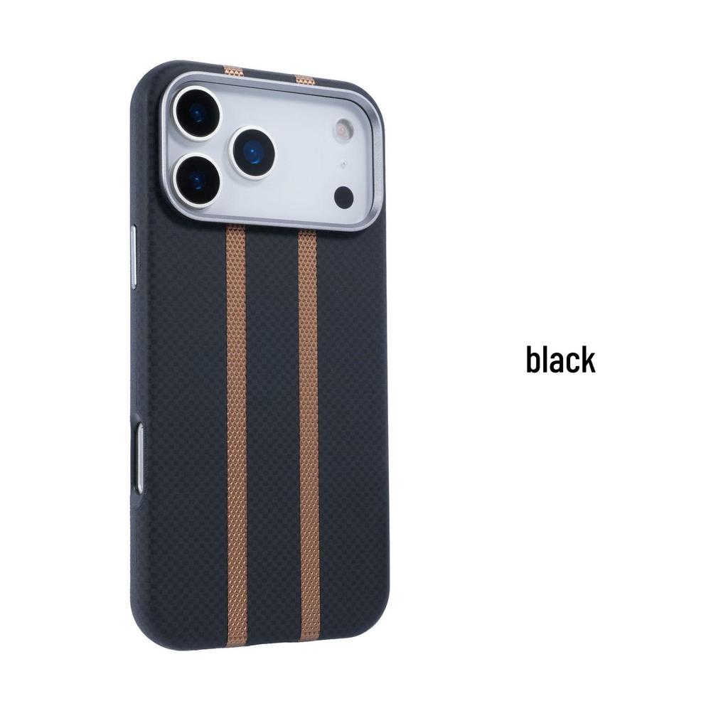 Sleek Sports Car Style Magnetic Leather Phone Case for iPhone17 Pro Max with Wireless Charging Gold Shield