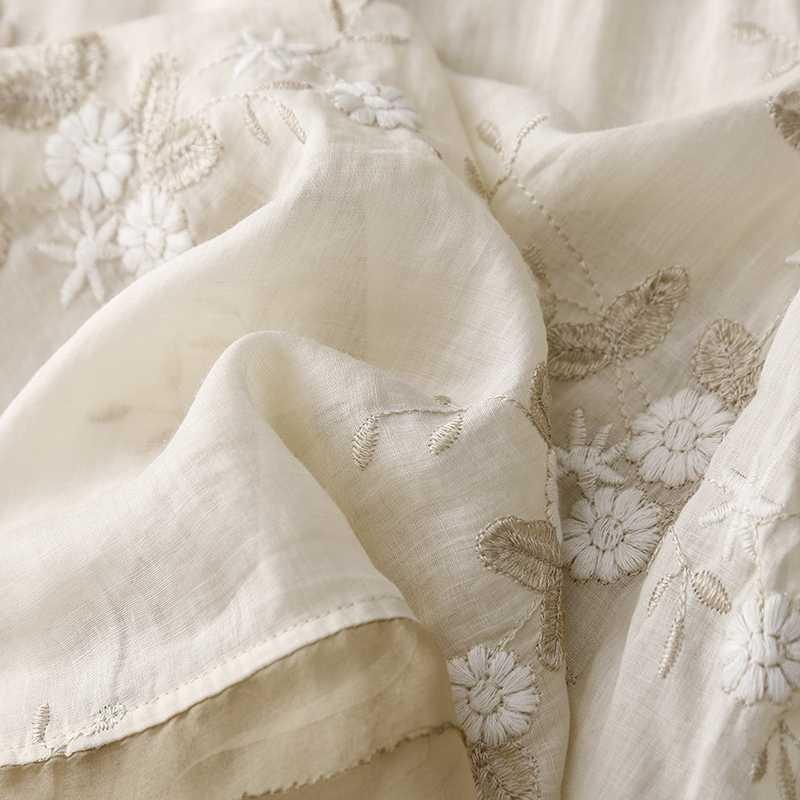 Women Floral Embroidery Stand Collar Three Quarter Sleeve Blouse