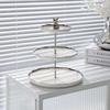 Qianxing 3-Tier Ceramic Dessert Cake Stand, Silver Edge White