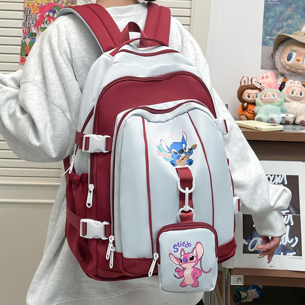 Stitch Pattern Angel School Backpack Anime Design Schoolbag Large Bag Capacity