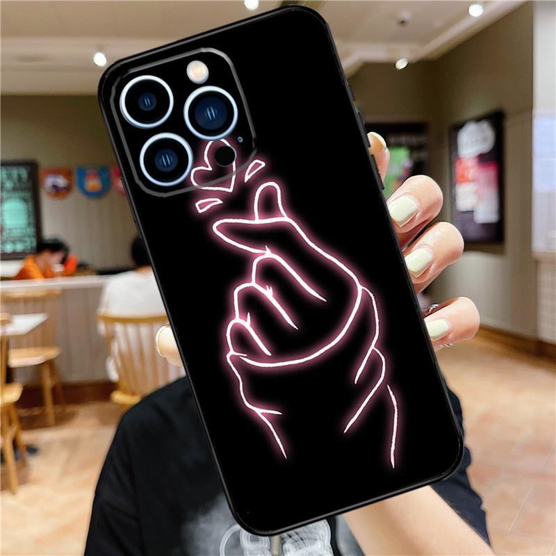 Kpop Finger Heart Case For iPhone 16 15 11 12 13 14 Pro Max XS XR X 7 8 Plus 12 13 Mini Soft Cover