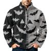Men's Halloween Print Flannel Zip-Up Sweatshirt with Stand Collar, Plus Size Fall Winter Casual Top