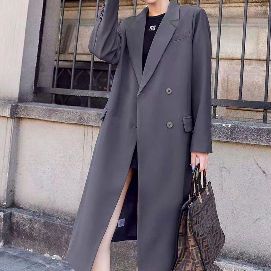 Damen Frühling & Herbst Koreanischer Stil Langer Blazer Mantel - Locker, Einreihig, Hochwertiger Casual Anzug Trench.