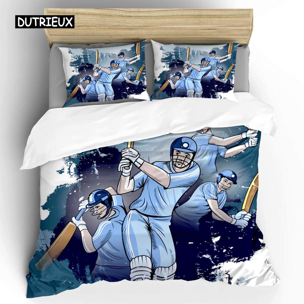 Cricket Duvet Cover Set Abstract Sports Pattern Bedding Set Microfiber Player Playing Game of Cricket Double Queen Quilt Cover
