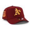 New Era 9FORTY Snapback Oakland Athletics MLB Oakland Coliseum Cinza Snapback com Fecho de Pressão Cardinal ATHLETICS Lateral EU Cap, 1968-2024 A-Frame Cap, Chapéu, 940AF,