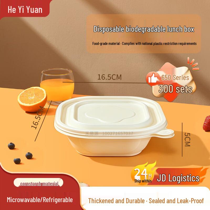 650ml Biodegradable Corn Starch Square Food Container with Lid