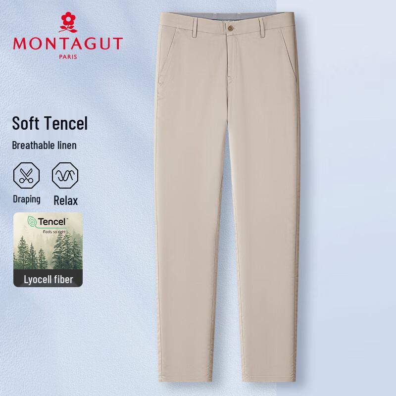 MONTAGUT Men's Straight-Leg Tencel Linen Blend Casual Pants