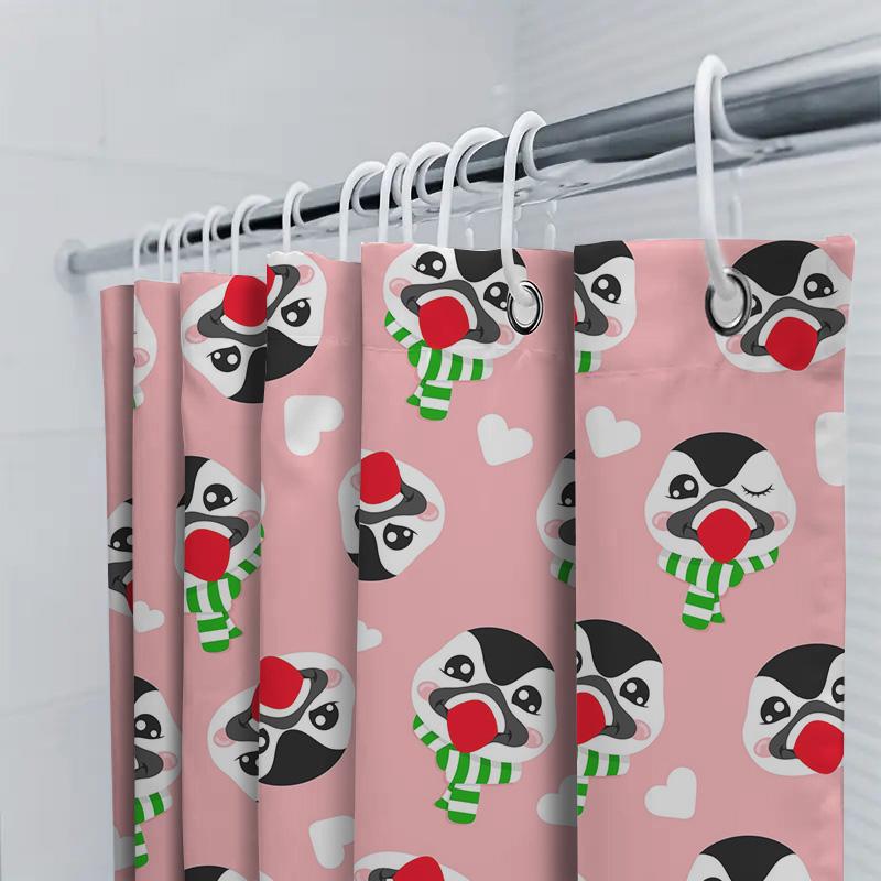 Bright Red Nose Penguin Shower Curtain Christmas Decor Bathroom Set For Children'S Room Waterproof Fabric Bath Mats In Pink With