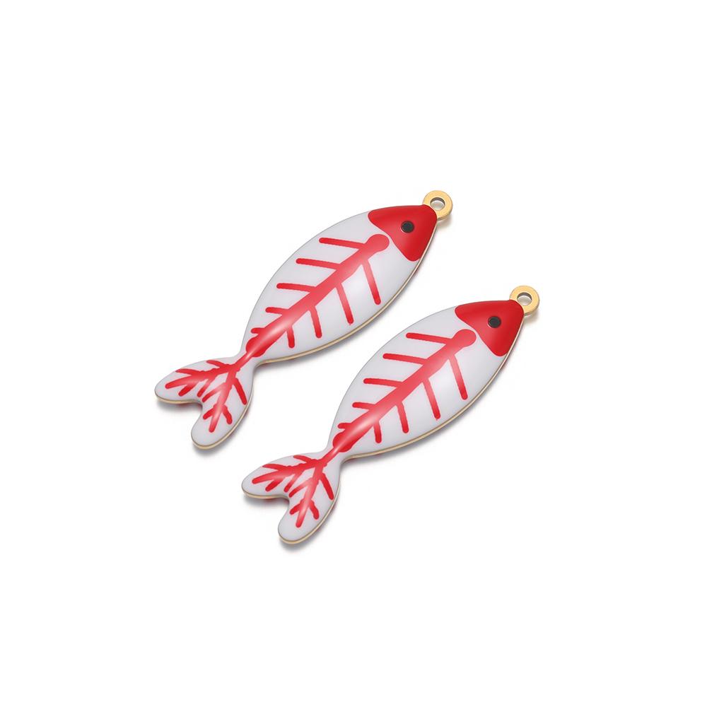 5pcs Stainless Steel Enamel Black Fish Bone Charms for DIY Jewelry Girls Necklace Pendants Kids Bracelet Women Earrings Making