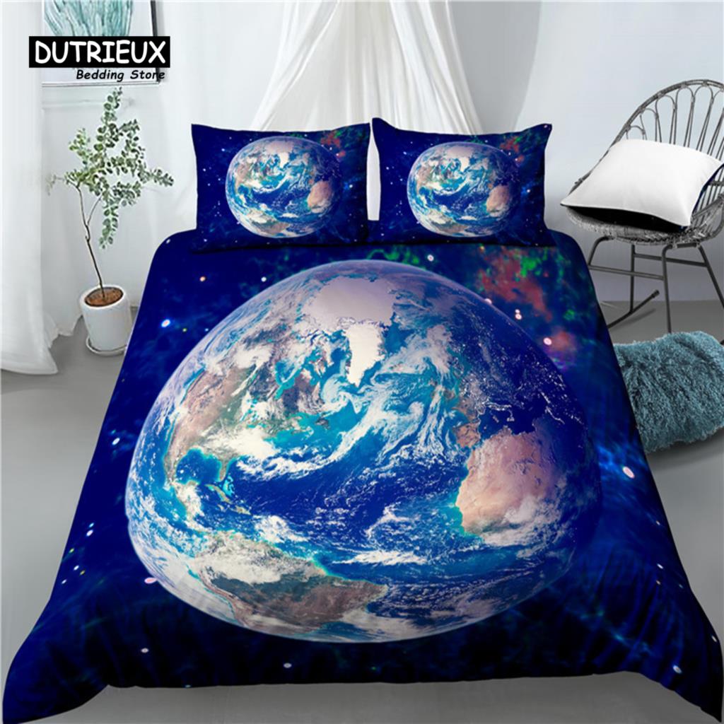 Home Living Luxury 3D Planet Print 2/3Pcs Comfortable Duvet Cover PillowCase Bedding Sets EU/US/AU Size