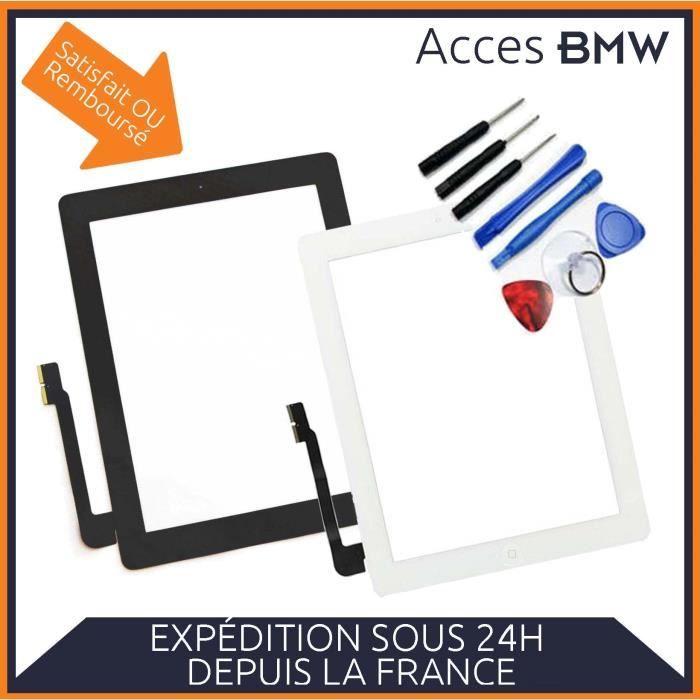 Vitre tactile iPad 3 Blanc A1416 Wifi 3G + Bouton Nappe Home + Joint + Adhésif Pré installé + Outils