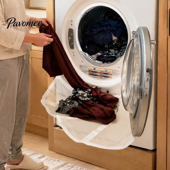Laundry Catching Barrier Front Load Washing Machine Catcher Net, Foldable Anti-drop Washer Wash Day Organizer Collection Suction Cup Installation for