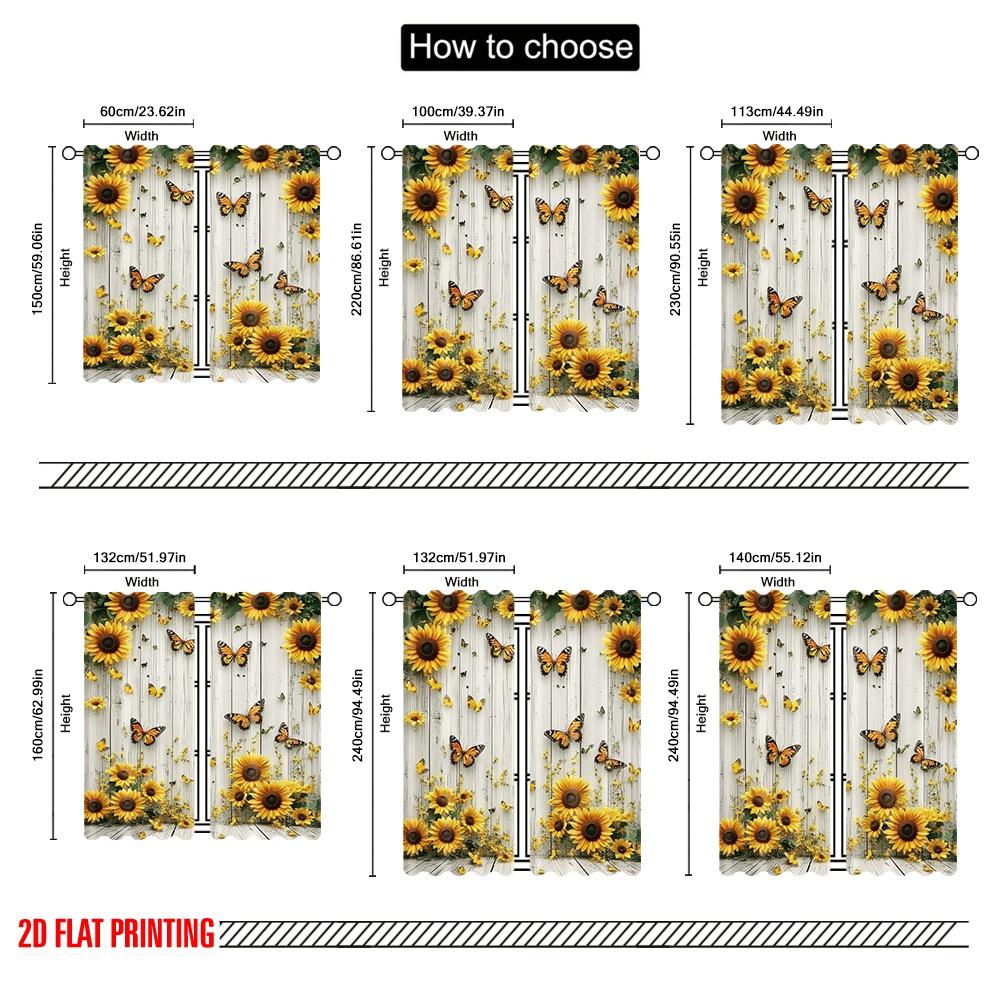 2D flat printing 2pcs Window Drapes Butterflies and sunflowers 100% Polyester,Without Electricity Wall Decor Applies to Festive