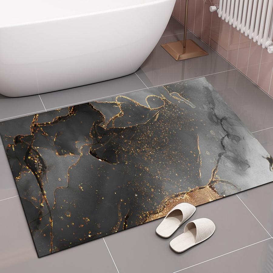 Luxury Grey and Gold  Marble Print Kitchen Mat Soft Thickened Kitchen Floor Mat Waterproof Non-slip Oil-proof Floor Mat Runner Rug