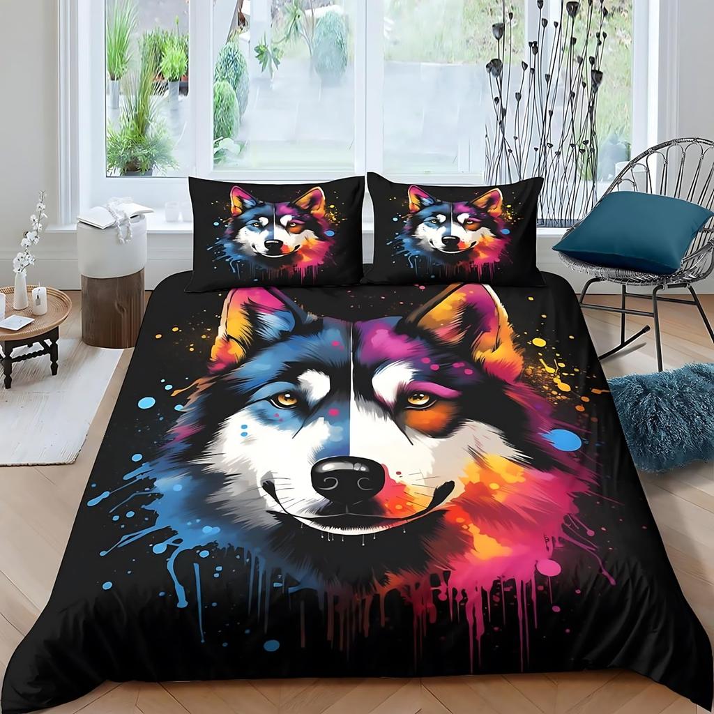 Cute Husky Duvet Cover Set Puppy Dog Husky Bedding Set Lovely Dog Quilt Cover Single Queen King Fashion Modern Gift for Kids