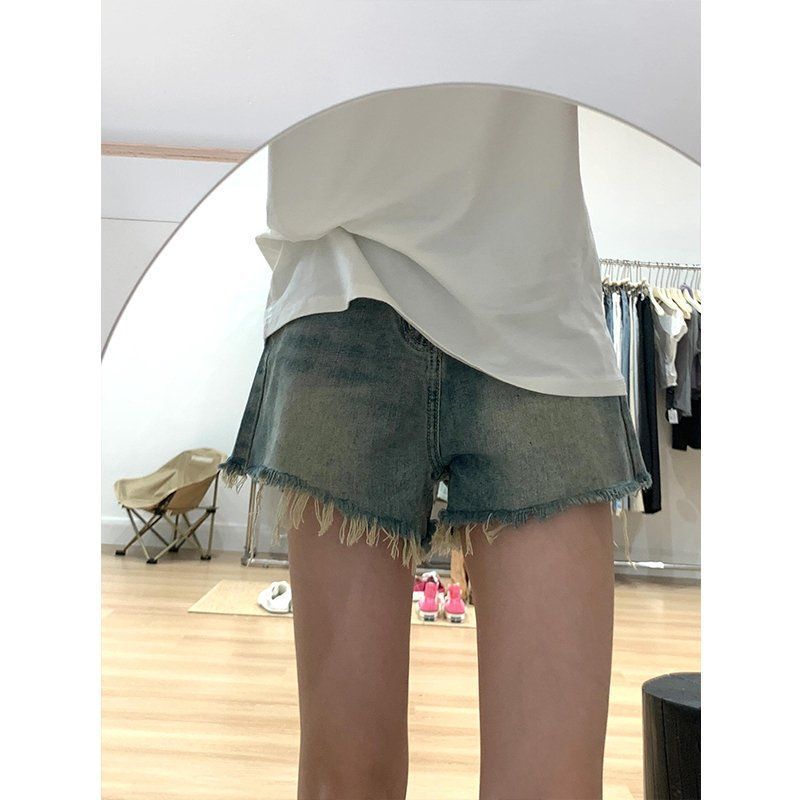 

Маленькие джинсовые шорты для женщин на лето с высокой талией, свободного кроя, А-силуэта, с широкими штанинами, шорты XL синий