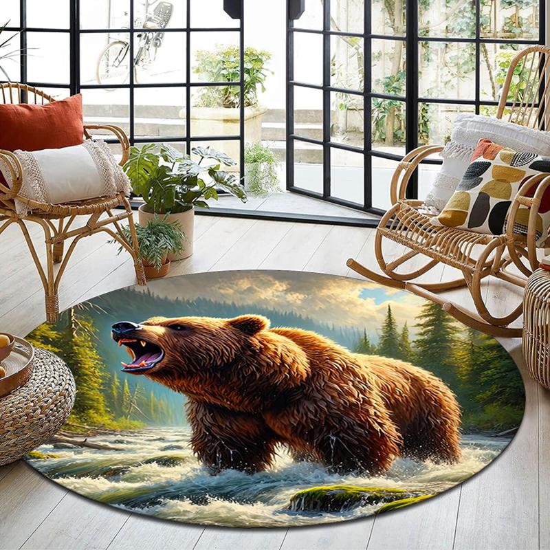 1Pc Bear Circular Print Rug - Home Decoration Carpet For Living Room Bedroom Flooring Computer Chair Area Rug