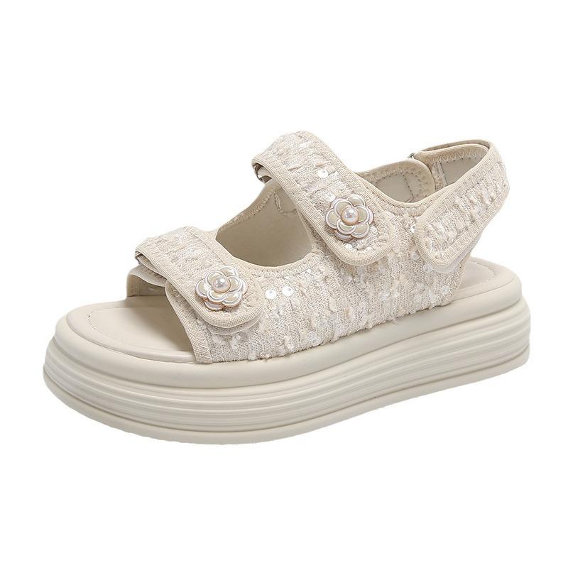2025 Summer New Women's Fashion Sandals Temperament Small Fragrant Sandals Women's Thick Sole Heightening Velcro Women's Shoes