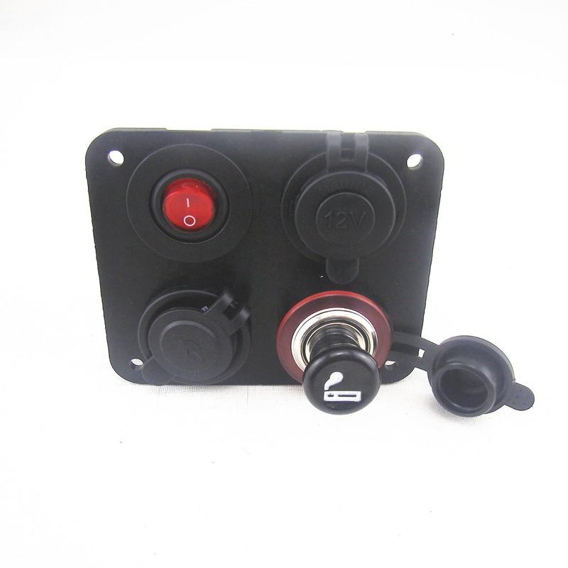Multifunctional Panel Car Dual USB Socket Cigarette Lighter & Socket Rocker Toggle LED Switch Red Light On-off...
