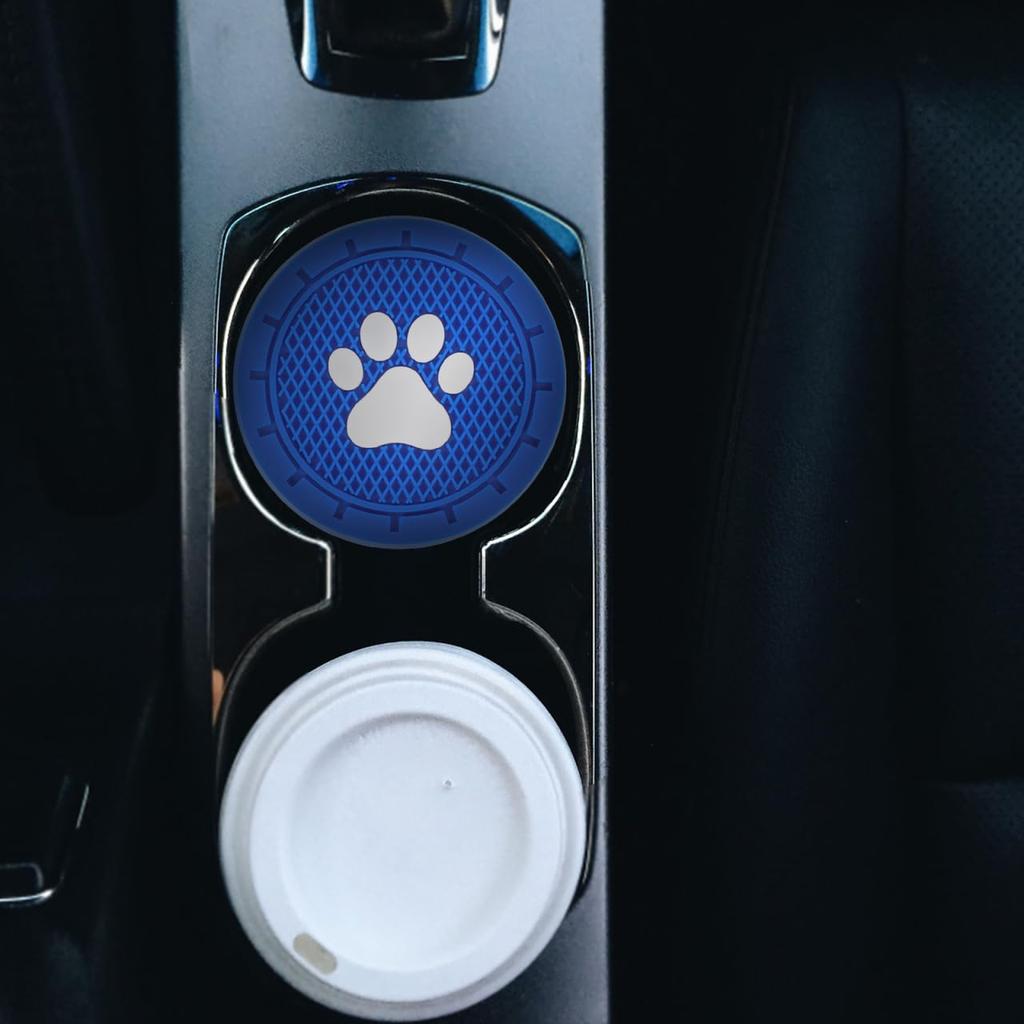 LEDMOMO Car Paw Print Set of 7cm Drink Holder PVC Heat Stain Noise Car Interior Blue Coasters, Design, 4, Diameter, Compatible, Non-Slip, Washable,