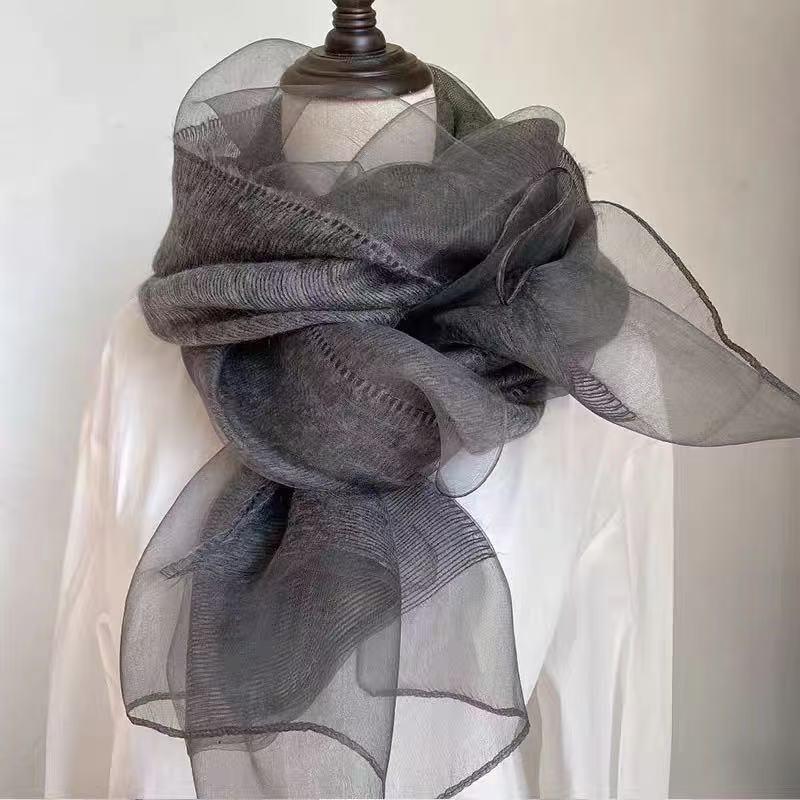 Light air feeling double-layer beige silk blended silk scarf mulberry silk yarn shawl scarf sun protection spring women